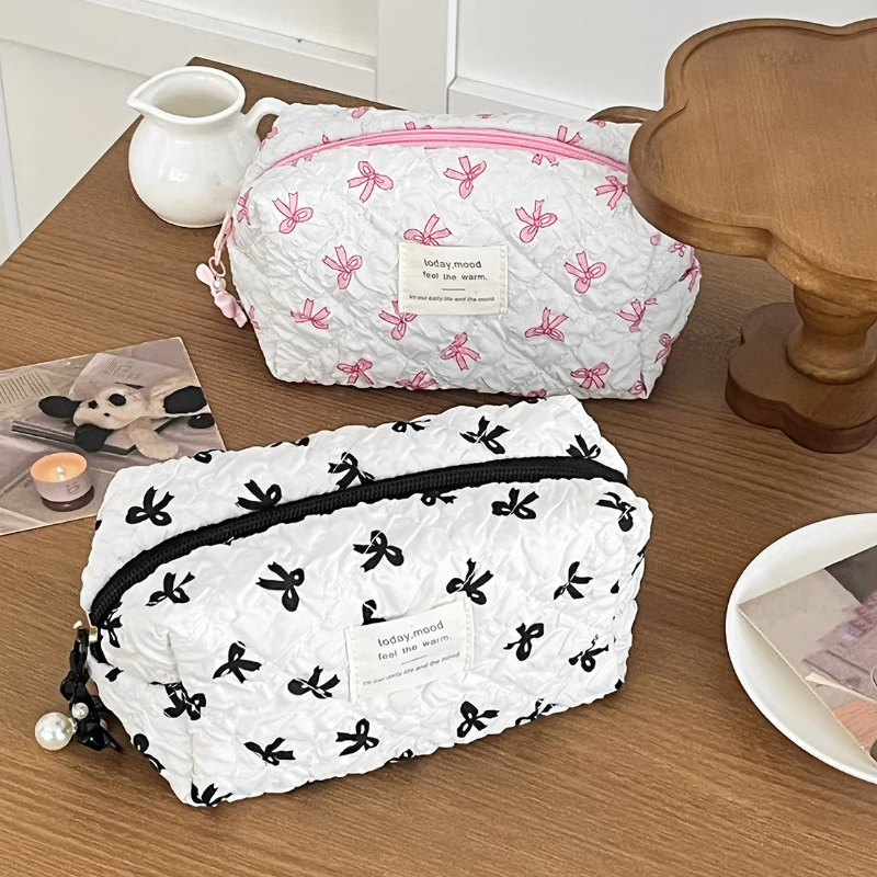 لون القوس قماش سعة كبيرة أحمر الشفاه مستحضرات التجميل تخزين أكياس المرأة حقيبة مستحضرات تجميل حقيبة يد الموضة حقائب السفر أدوات الزينة