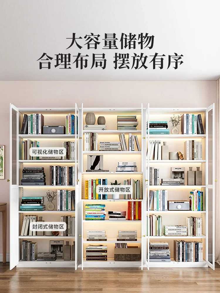 Bookcase living room glass door display cabinet household storage cabinet modern simple bookshelf floor wrought iron