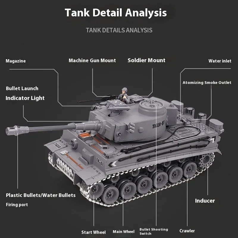 Nouvel inventaire de réservoirs télécommandés, capable de balles de tir, modèles militaires avec pistes métalliques, capable d'enfants fumeurs