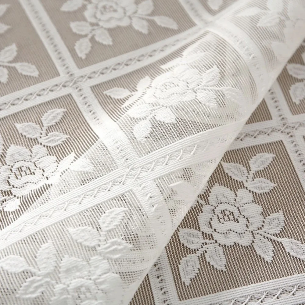 2Pcs White Floral Embroidery Lace Tablecloth Square Sheer Transparent Table Cover for Round Square Tea Coffee Side Table Decor