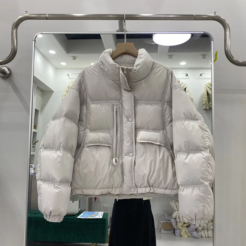 Winter White Duck Down Stand Collar Waterproof Outwears Women Puff Fluffy Down Jacket Female Thick Warm Zipper Parker Jacket