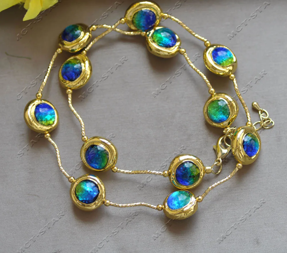 Z12922 Set Blue Green Murano Glass Gold-Plated Bead Necklace Bracelet Earring view 5