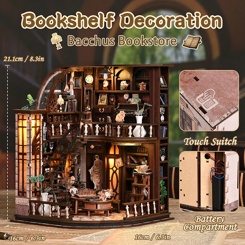 

Bacchus Bookstore DIY Book Nook Kit, Wooden Miniature Bookend Model Creative Building Toy Gift