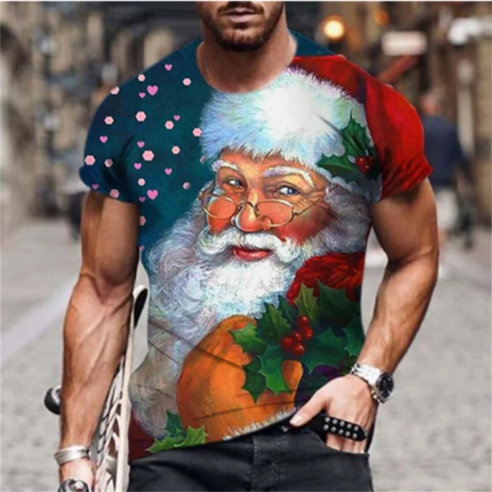 Christmas T-Shirt For Men 3D Santa Print Short Sleeve Top Christmas T-Shirts Oversized Xmas Tee Shirt Men Clothing Hot Clothes