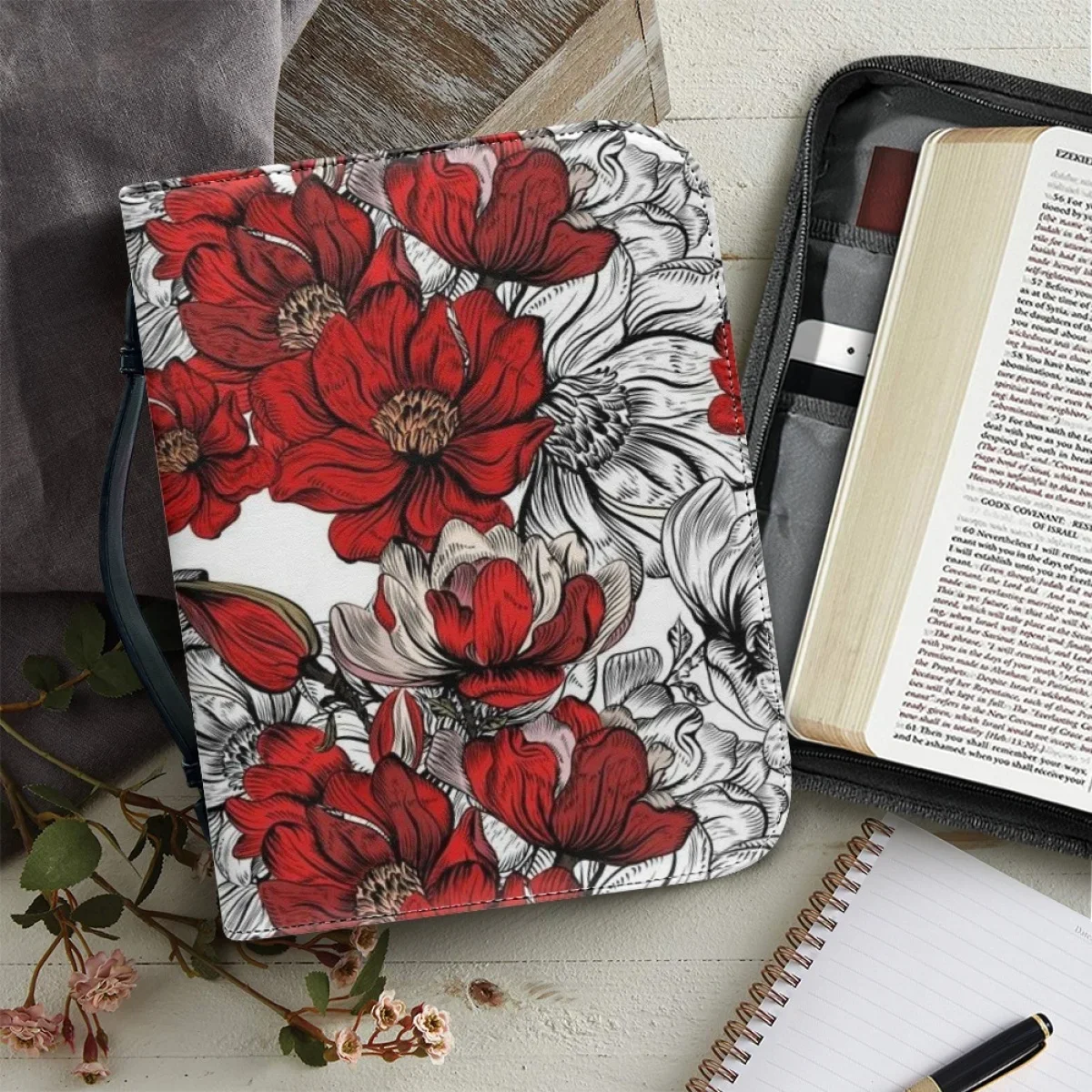 Women's Bible Bag Christianity Church Bible Study Book Holy Storage Boxes Fashion New Art Floral Pattern Print Bible Cover Case