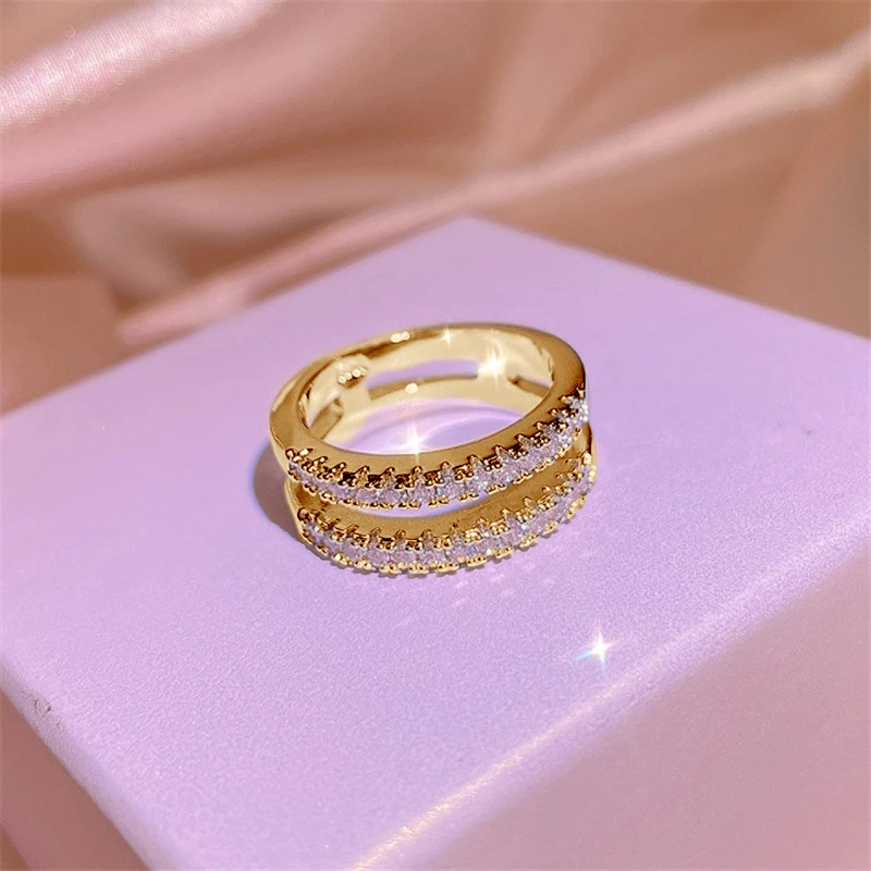 

Yellow Gold Plated Rings Real 925 Silver D Color VVS1 Moissanite Ring Double Row Engagement Wedding Bands For Women Jewelry Gift