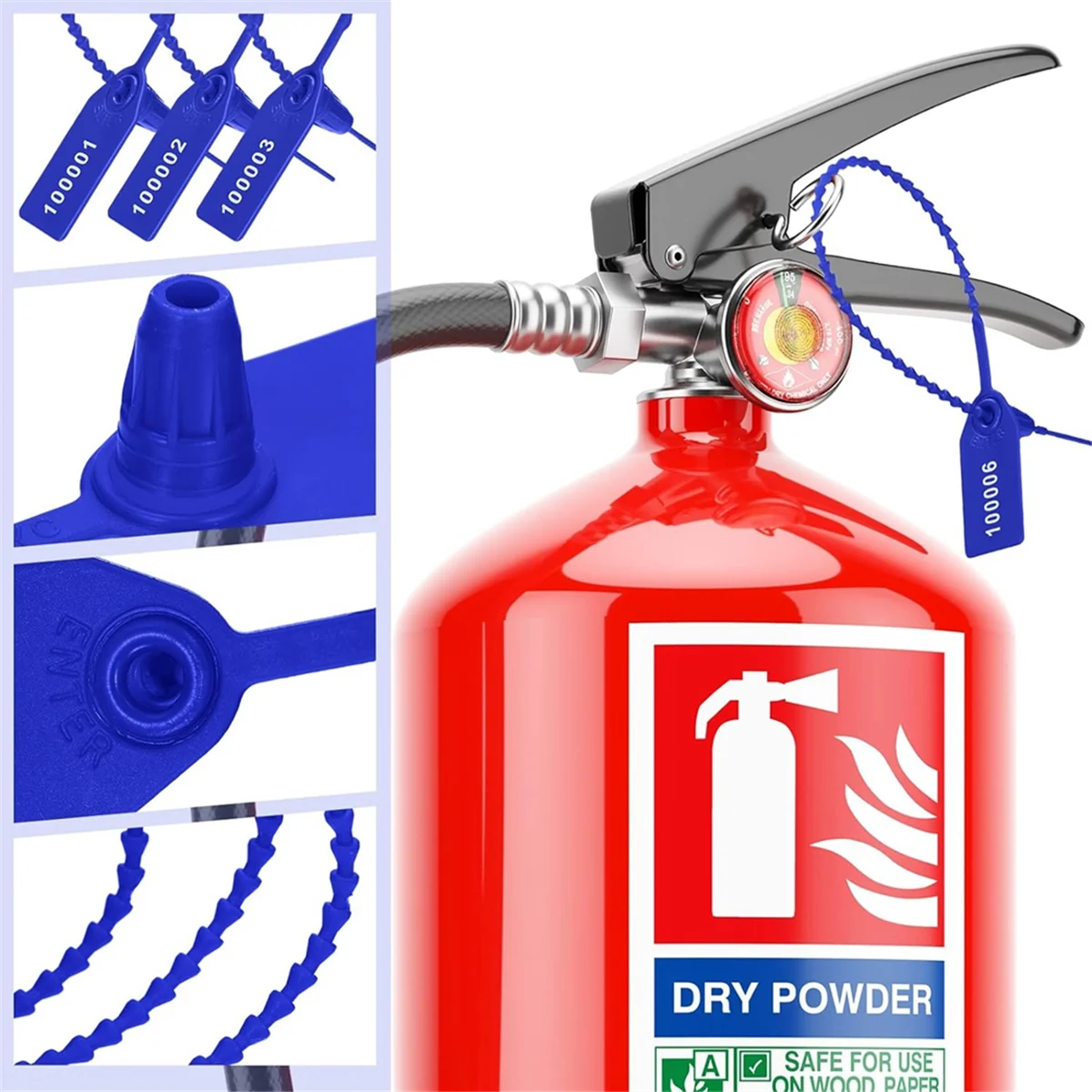 1000 Pcs Plastic Tamper Seals Fire Extinguisher Tags Security Tags Seals Safety Numbered Zip Ties Labels Blue