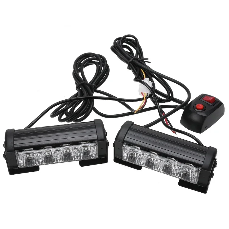 4LED One Drag Two Strobe Middle Net Warning Light 8LED Strobe Lamp One Drag Two Long Bumper Light Opening