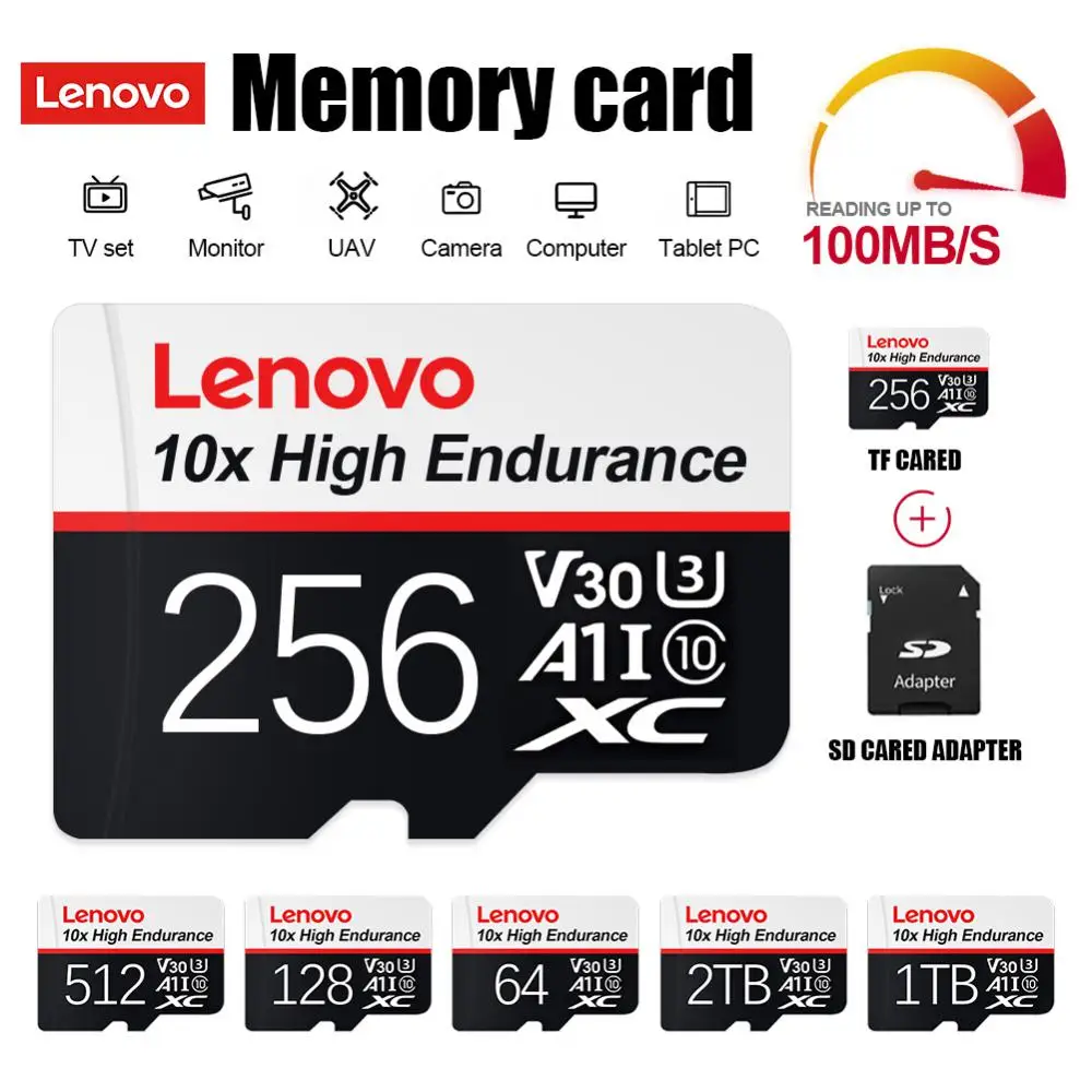 Lenovo-Carte mémoire haute vitesse, 2 To, 1 To, 256 Go, 512 Go, Flash, Carte SD, 1 To, Classe 10, Micro Carte, 128 Go, Carte TF pour tablettes du matin, Appareil photo