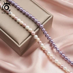ORSA JEWELS Elegant Round Pearl Choker Necklace 925 Sterling Silver Gray Shell Pearl Necklace Romantic Jewelry for Women PSN04