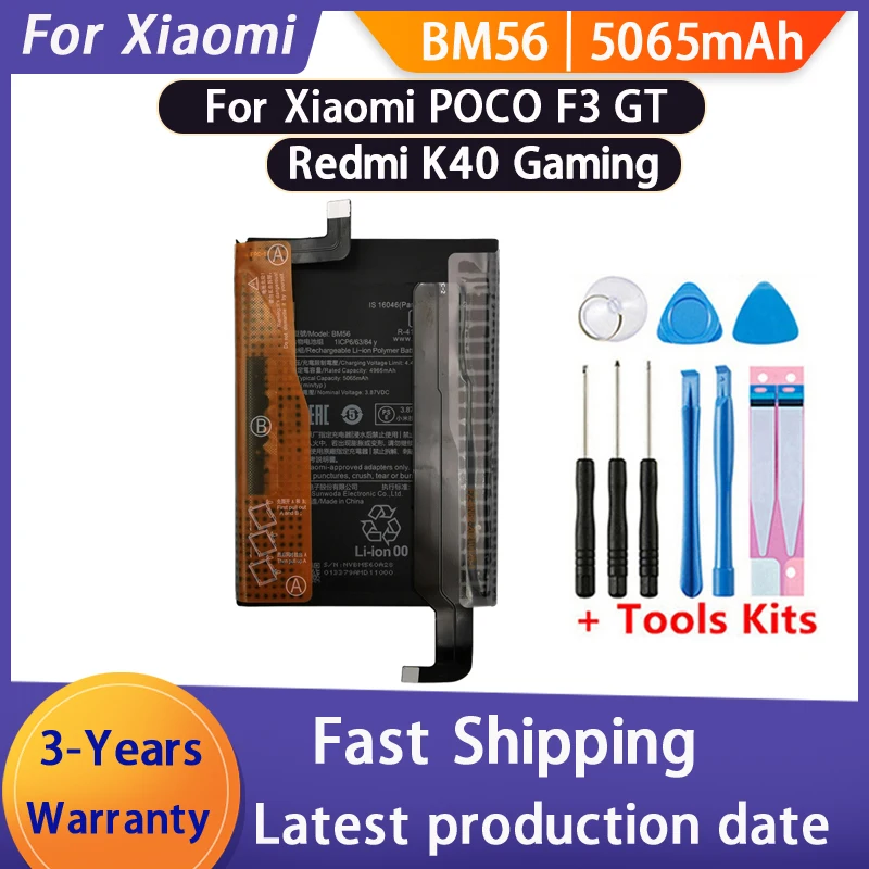 NEW 5065mAh BM56 For Xiaomi POCO F3GT Redmi K40 Gaming Edition High Quality Phone Replacement Batteries Bateria Batterij+Tools