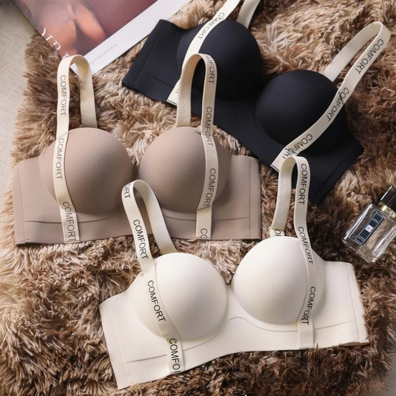 Non-mark Underwear Women Gather Small Chest Flat Chest Large No Steel Ring on The Support Bra Set Breast Anti-sagging Bra