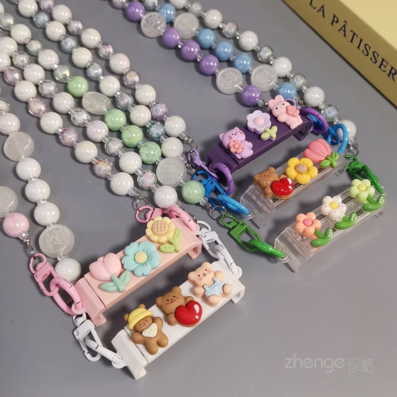 

Длинная цепочка через плечо с бусинами, задний ремень, ручная цепочка с бусинами, мультяшный ремень с зажимом на спине, длинный ремень, противоударный ремень