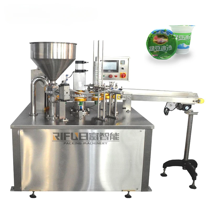 Yogurt/cheese/fruit jam rotary type automatic cup filling sealing machine