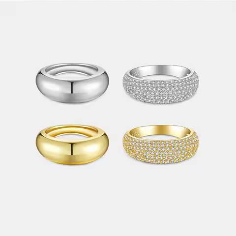 DPLAOPA New 925 Sterling Silver Thin Dome Ring Pave Zircon CZ Thin Dome Ring 2021 Women Rock Punk Double Jewelry For Party