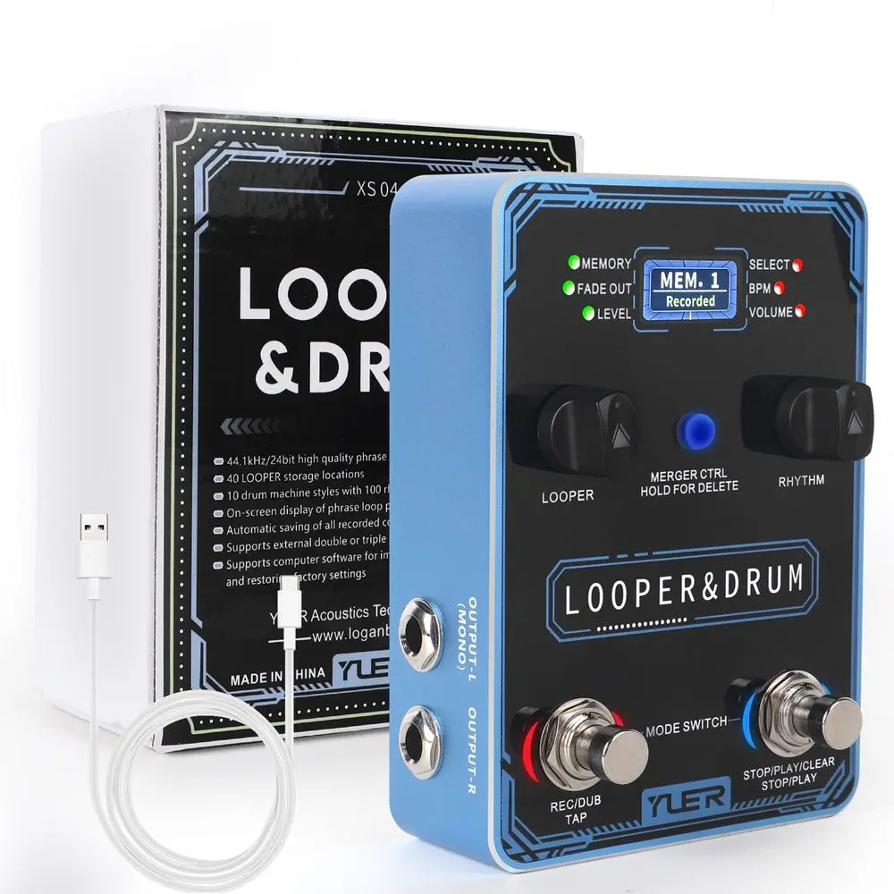 YUER Looper Drum Electric Guitar Pedal Phrase Loops＆Drum Machine 40 Storage 100 Drum Rhythms 10 Metronomes Guitar Bass Parts