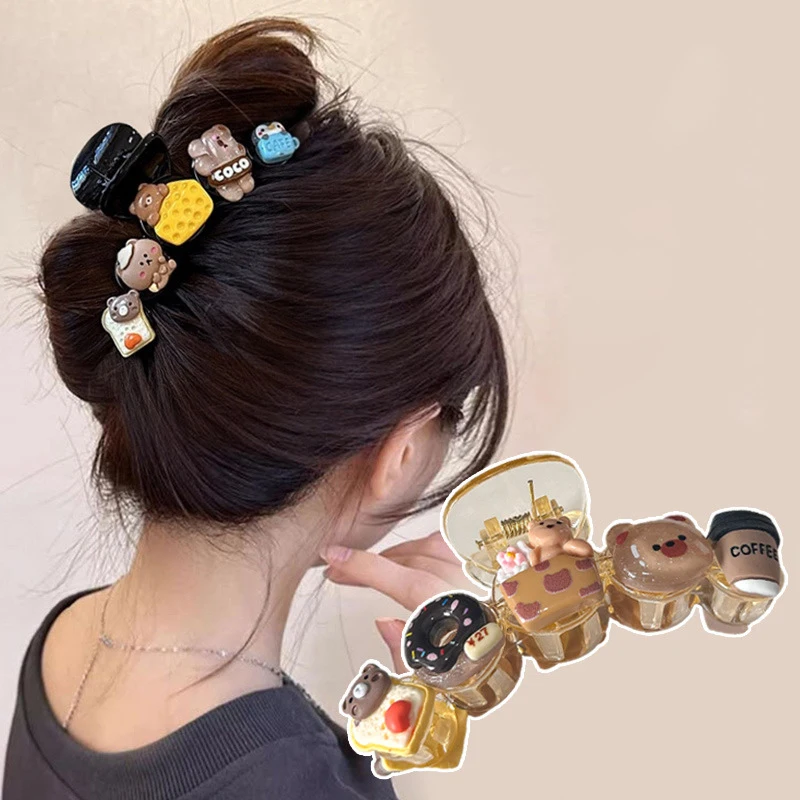 New Cute Cartoon Biscuits Hair Claw Bow For Women Girls Creative Hair Decorate Hair Clip Ponytail Shark Hairpin Hair Accessories