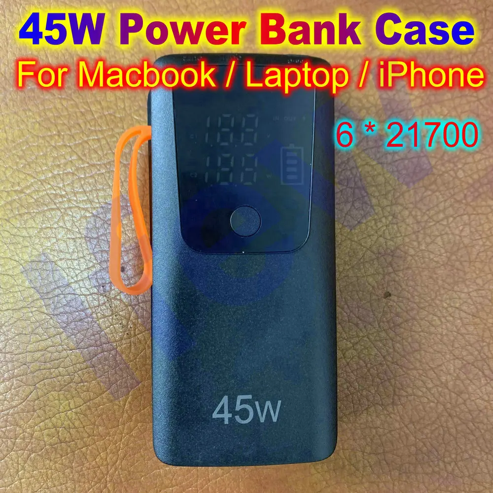 

45W Power Bank Housing For Macbook Tablet DIY Shell Removable Battery Storage Box With No Battery 21700 Battery Case Charging