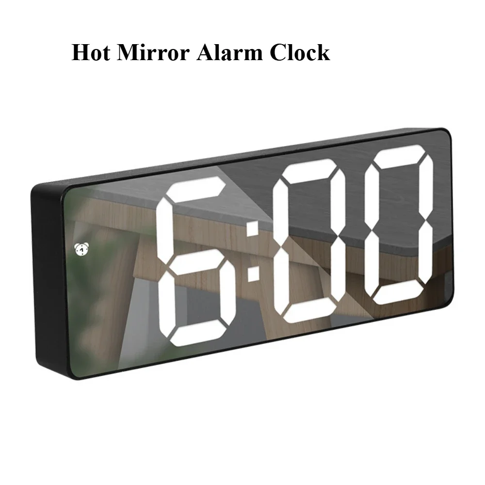 Smart Alarm Clock Bedside Table LED Alarm Clock Digital Children’s Electronic Alarm Clock Curved Mirror Thermometer Wall Clocks