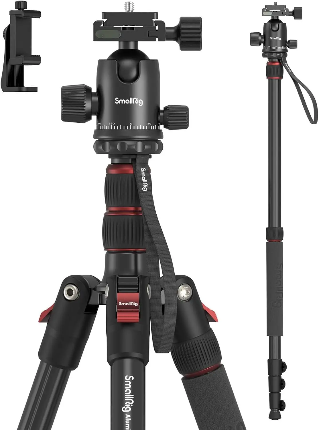 

71" Foldable Aluminum Tripod/Monopod, 360° Ball Head, 33lb Load, Adjustable Height for Camera & Phone