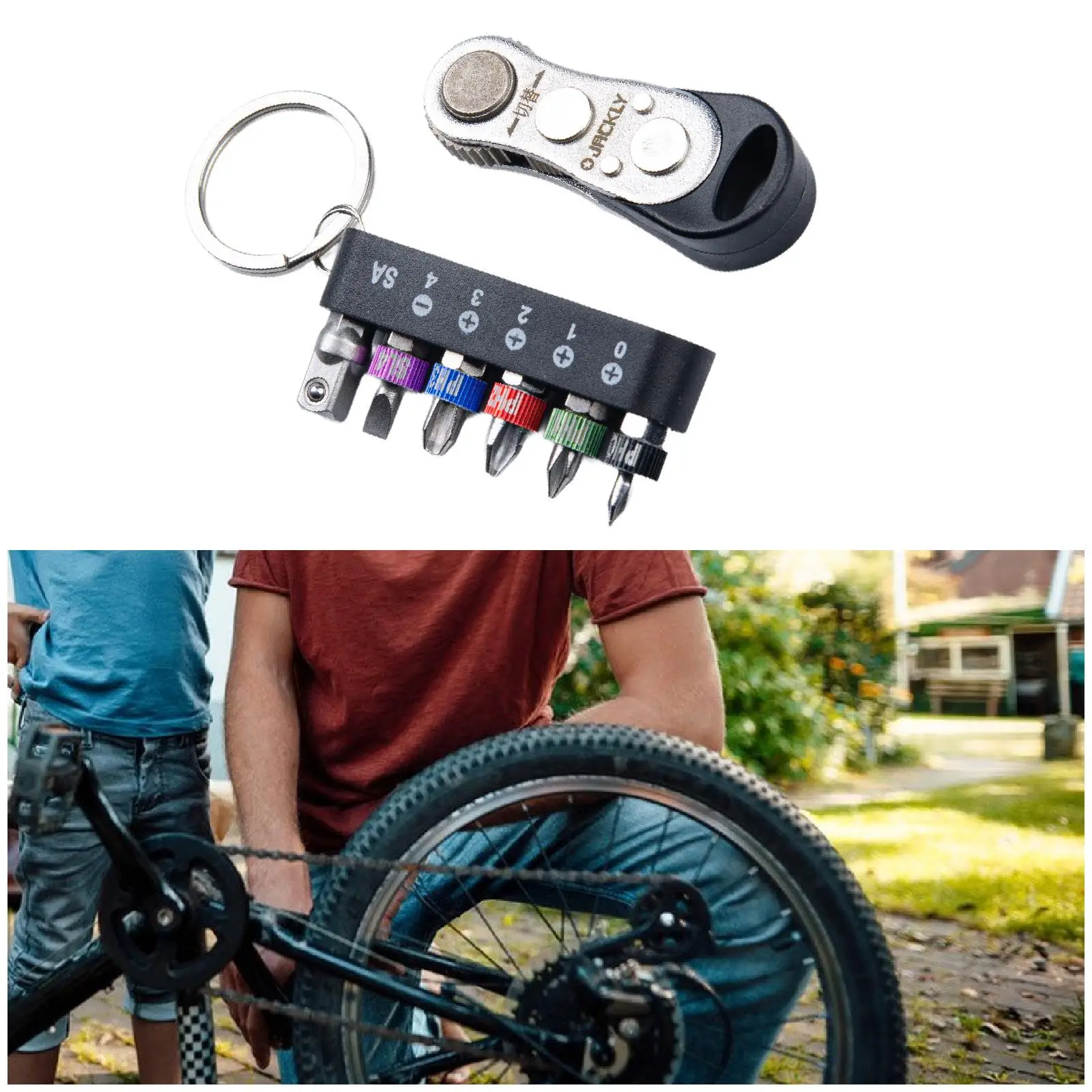 Handy Steel Ratchet Wrench Set with Six Screwdriver Bits for Tightening Ski Boots Bicycle Screws Furniture DIY Repair