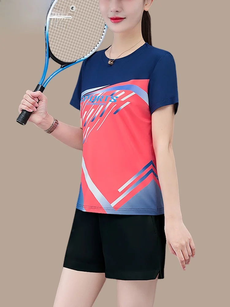 

Летний спортивный костюм Tucano для женщин: повседневная фитнес-одежда, быстросохнущие шорты и футболка с коротким рукавом, комплект из двух предметов с круглым вырезом