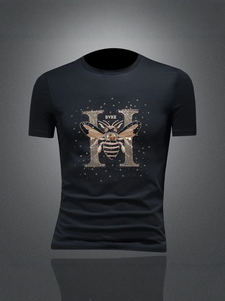 

Мужская футболка с коротким рукавом, вышивкой, приталенного кроя, дышащая, летняя, модная, в корейском стиле, из хлопка и полиэстера, с круглым вырезом