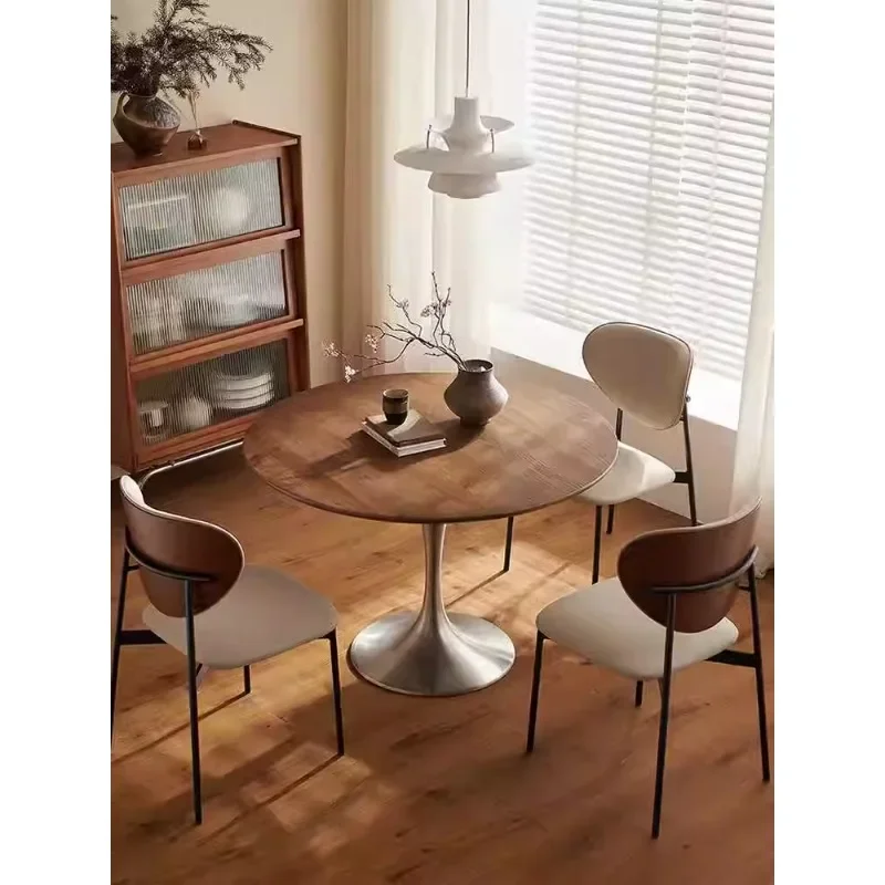 Nordic solid wood round dining table household small apartment retro tulip round dining table and chairs balcony negotiation ash