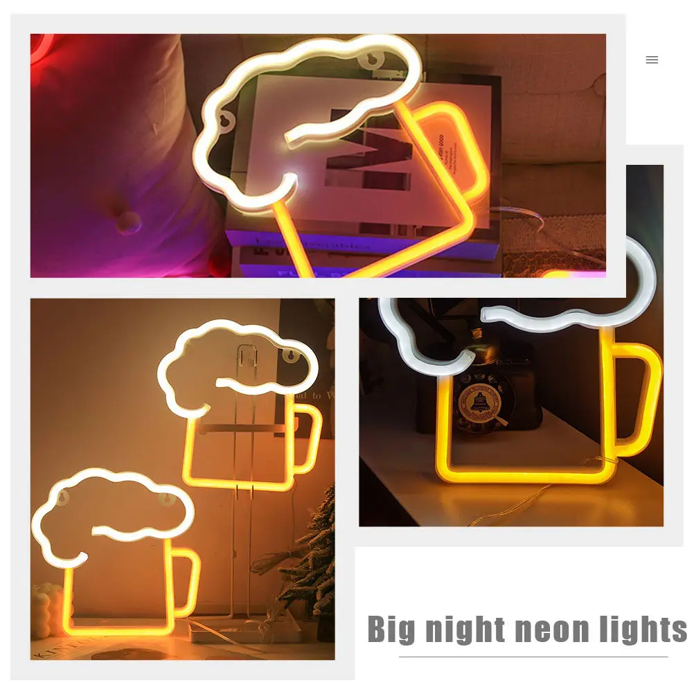 LED Neon Light Beer Mug Neon Sign Wall Hanging Bar Decoration Nightclub Pub Light Decorative Sign Signs for Wall