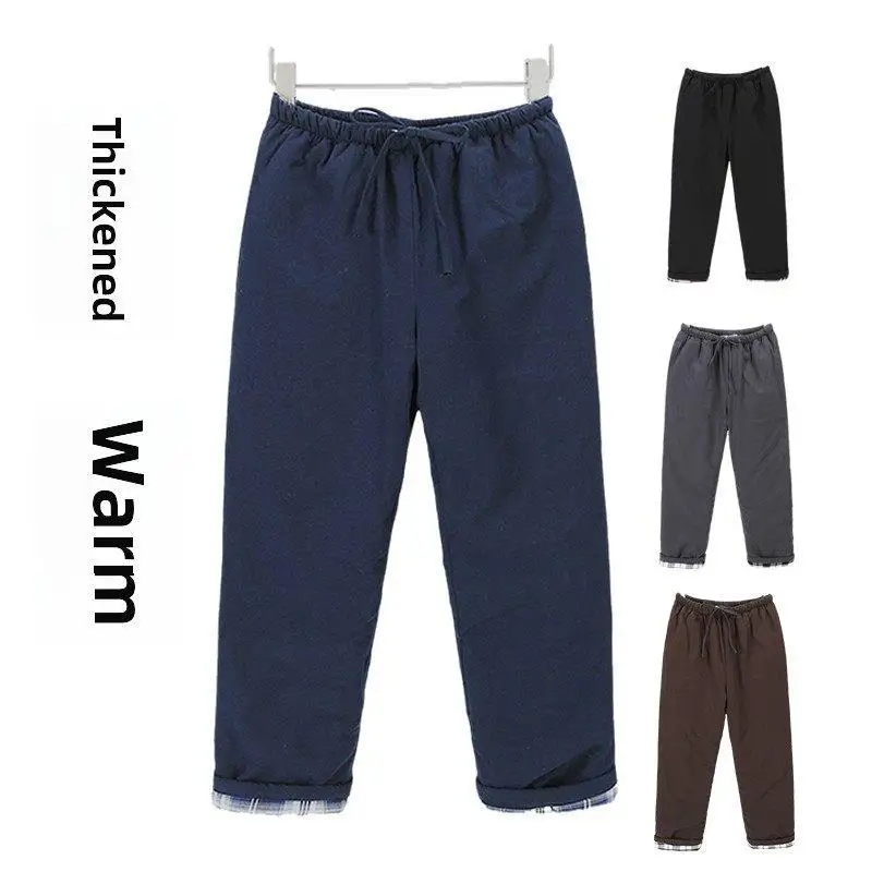 

Men's Winter Thiened Pure Cotton Warm Trousers Loose Casual Pants Traditional Chinese Sle Outerwear Dad Clothes