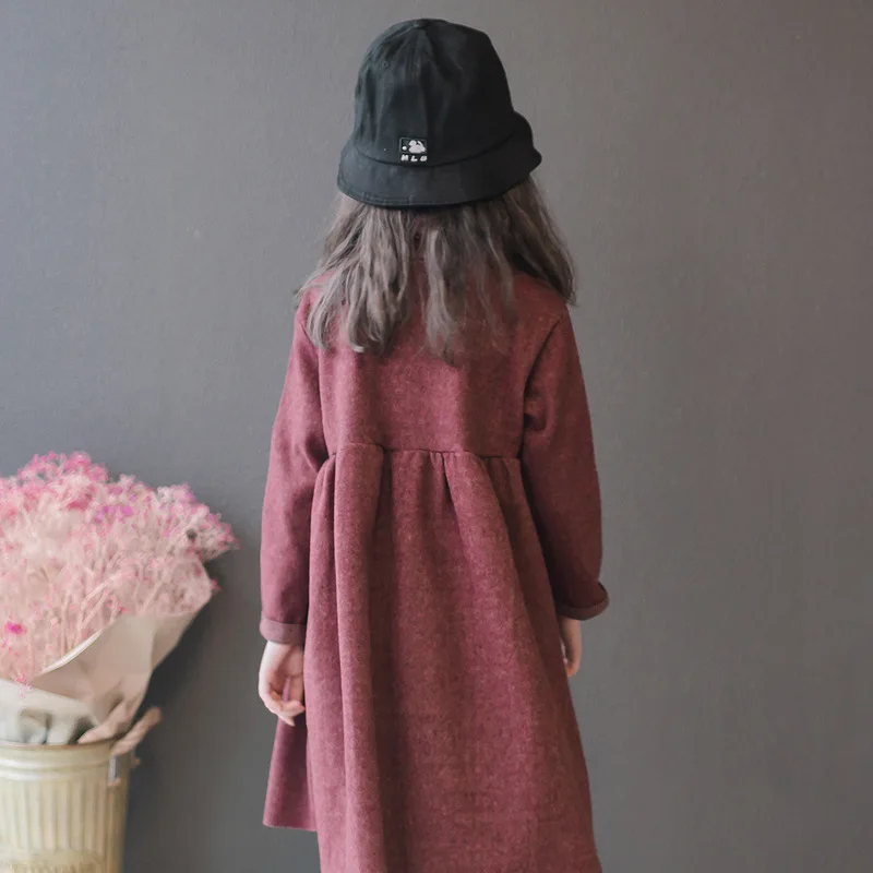 2026 New Spring Winter Turtle Kids Baby Girl Clothes Loose Patchwork Long Sleeve Princess Dress Teenager Retro 4 8 10 11 12 Year