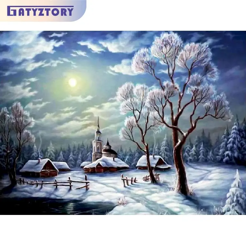 

GATYZTORY Diamond Art Painting Snowman Diamond Embroidery Cross Stitch Forest Tree Decorations For Home