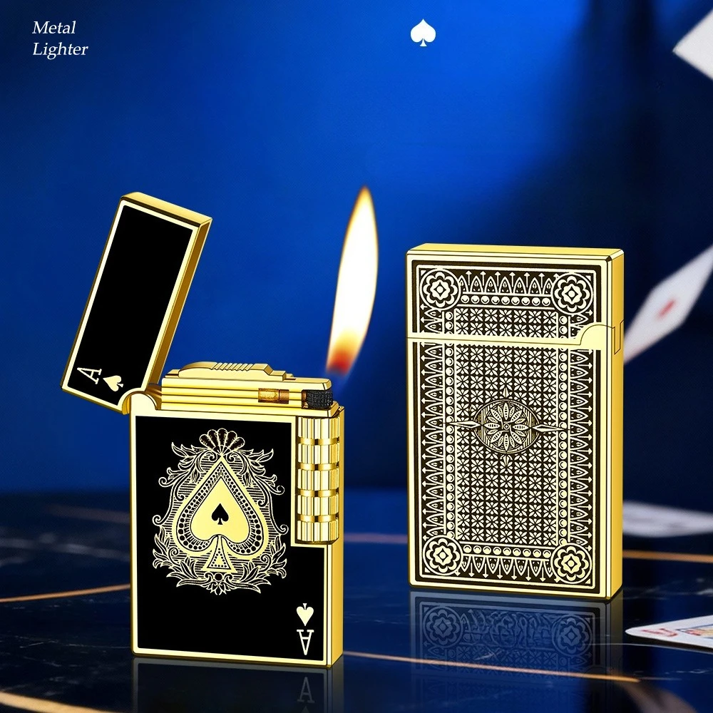 Creative Playing Cards Ace Side-Slip Grinding Wheel Lighter Gas-Filled Slanted Flame Men Luxury Cigarette Lighter Gift Wholesale
