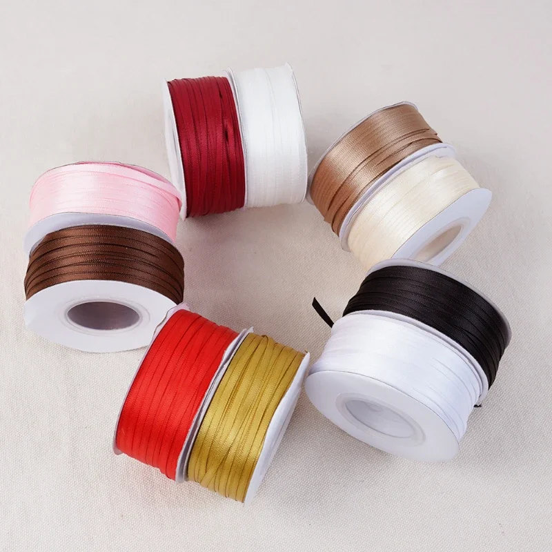 Ruban Double face en Satin de Polyester, 100yards, 3mm, rubans d'emballage cadeau, décoration de fête de mariage, accessoires de vêtement DIY