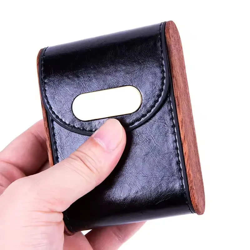 

Vintage Wooden Cigarette Case Box 2-in-1 Portable Storage with Leather-Wrapped Lighter Holder Ideal Gift for Smokers