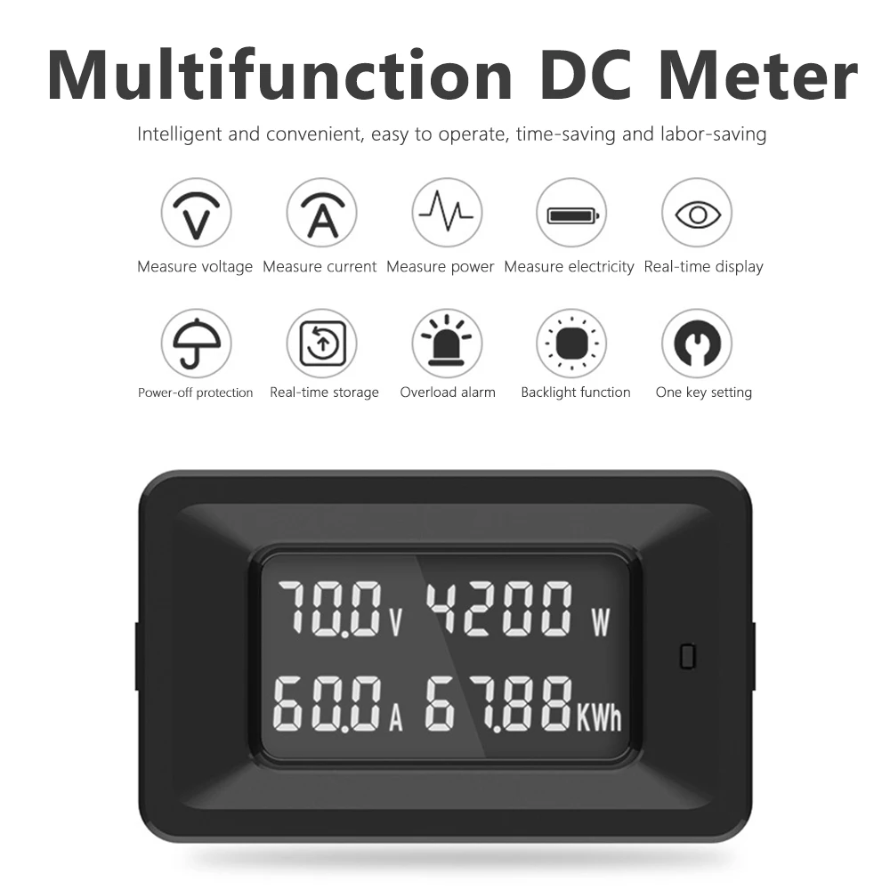 Voltmetro DC amperometro Power Energy misuratore di corrente digitale di tensione LCD 4 in 1 DC 70V Max 20A 50A 100A con Shunt