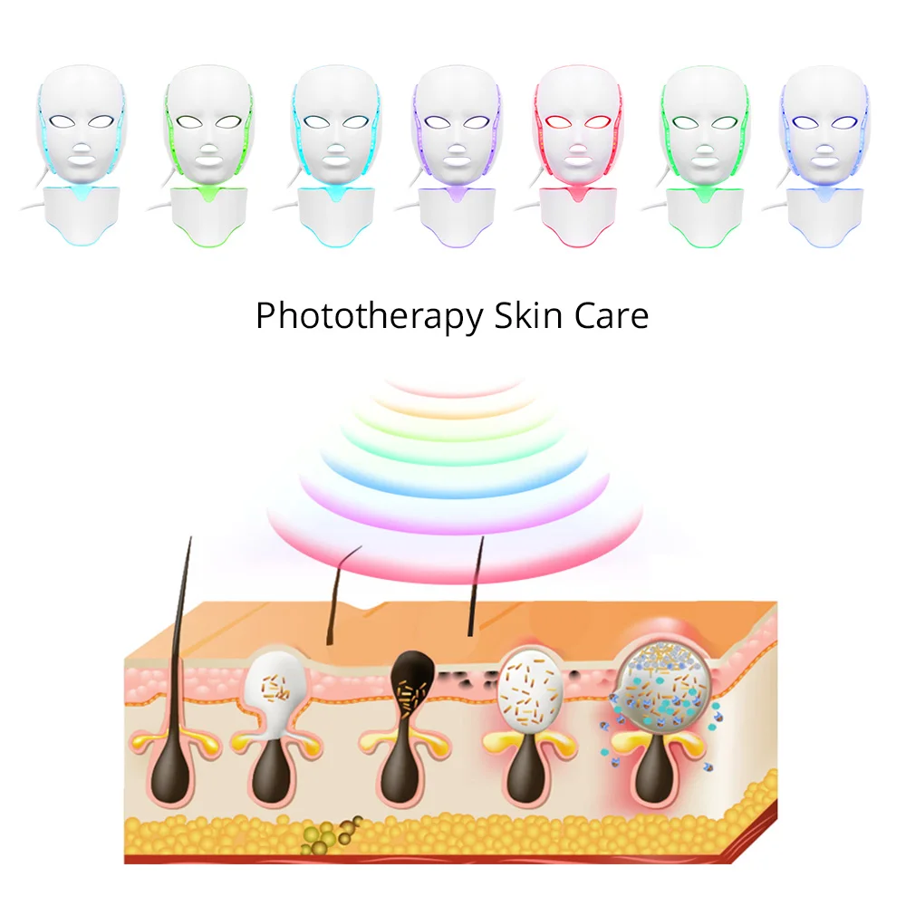 Máscara com pescoço terapia de fótons coreano máscara facial terapia de luz vermelha acne remoção de rugas beleza cuidados com a pele led terapia de luz