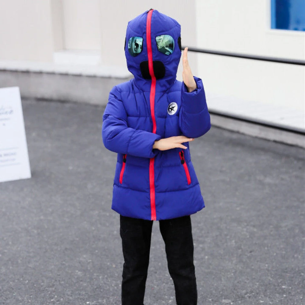 LPATTERN Children\'s Down Cotton Jacket with Hoodie Glasses Windproof Winter Coat Boys Thick Warm Quilted Cotton Parka Outerwear