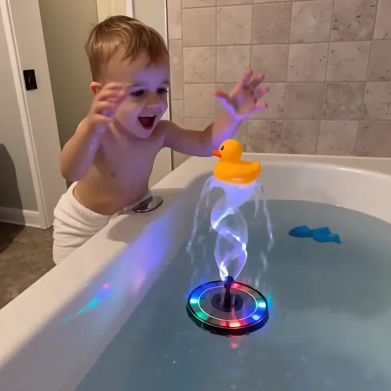 ソーラー式ledライトアップ黄色ゴム製浮遊噴水アヒル自動水循環噴水浴室浴槽お風呂おもちゃ