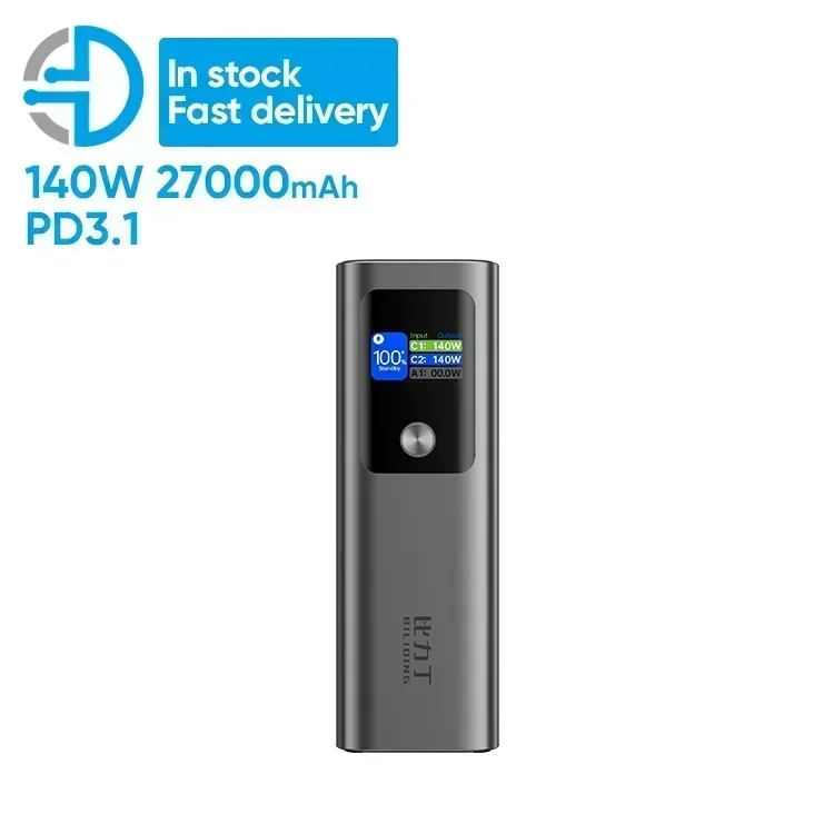 27000mah high capacity power bank PD 140W super fast charge powerbank TFT smart display 3 ports portable laptop power bank