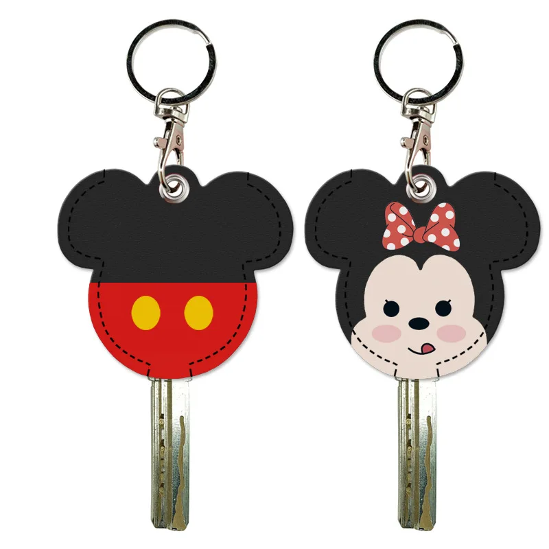 Lilo Stitch Key Protective Cover Mickey Mouse Disney Anime cute Mini Holder PU Leather Sheath Access Card Protect Clip gift new