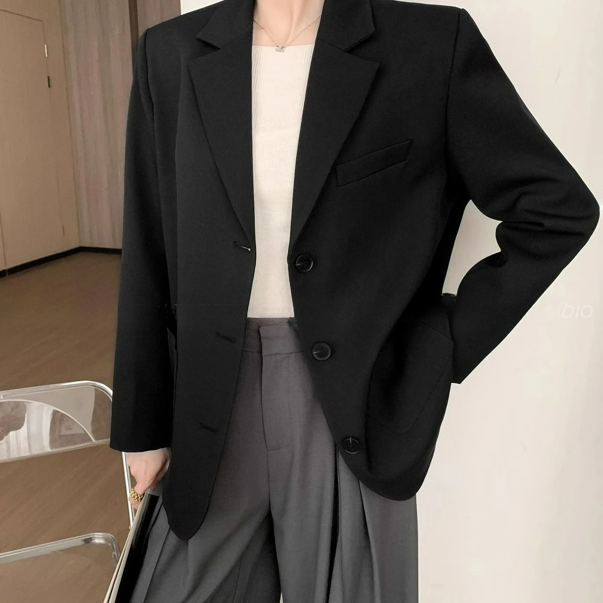 Casual Gray Blazer Women's Spring and Autumn 2026 New Design Sense Split Bow Suit