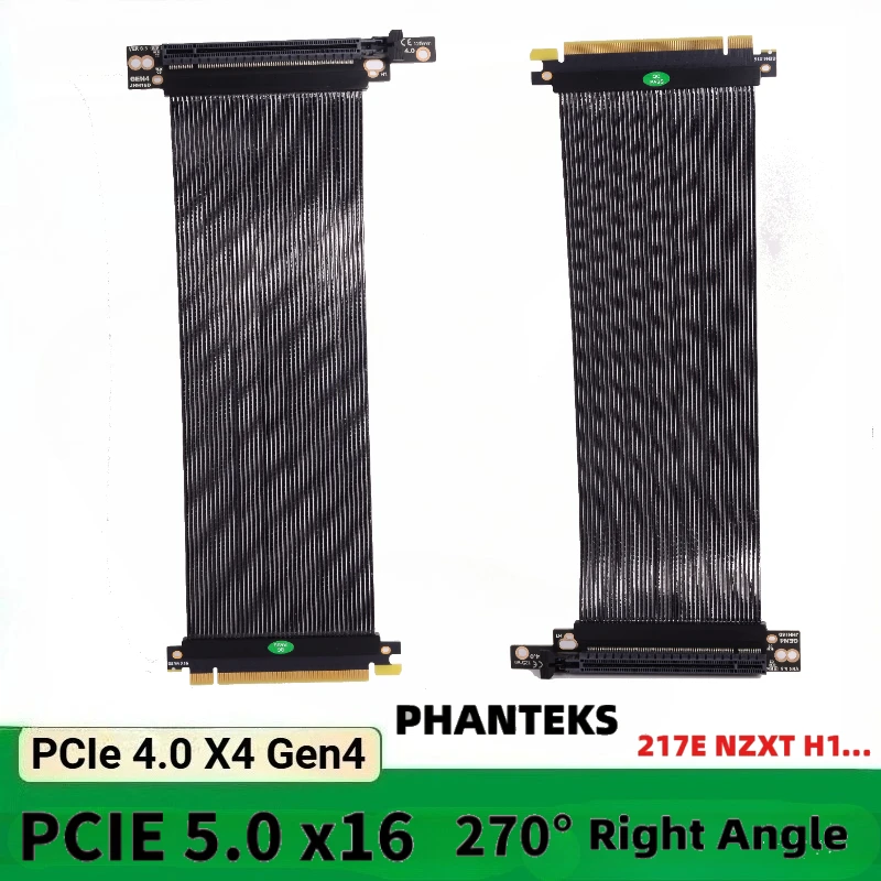 

PHANTEKS 217E NZXT H1 Silver-Plated PCI Express 5.0 X16 Riser Cable 270° Reverse Right Angled Video Card GEN4 GEN5 Extender Wire