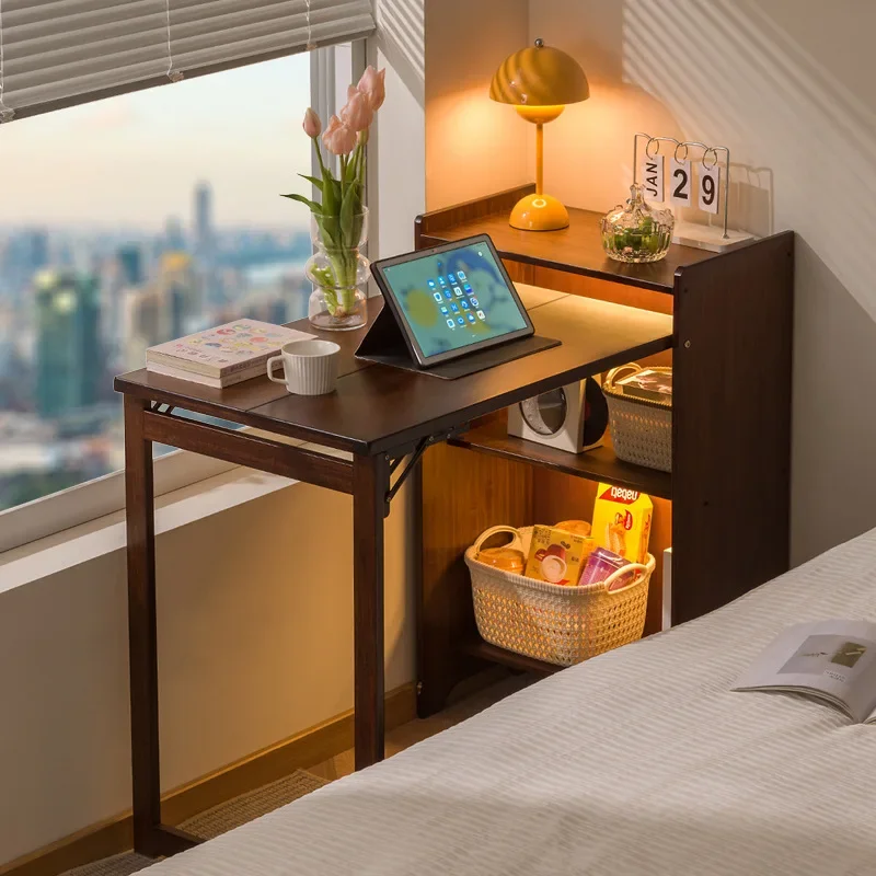 Solid wood folding desk student household computer desk bedroom small apartment bedside study small table simple desk #2