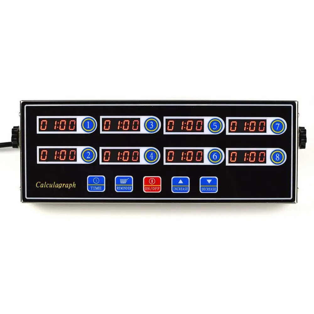 

8-Channel Digital Kitchen Timer with Alarm, Multi-Event Reminder, Adjustable Volume, Clear LED Display, Stainless Steel Black