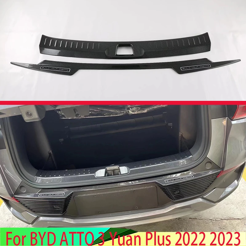 

For BYD ATTO 3 Yuan Plus 2022 2023 Carbon Fiber Style Rear Bumper Protection Window Sill Outside Trunks Decorative Plate Pedal