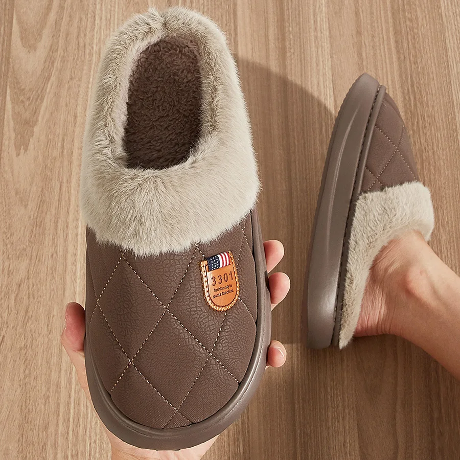 Luxury Warm Slippers for men EVA Platform Plaid Fabric Memory Foam Soft Comfortable  Home Shoes High Quality