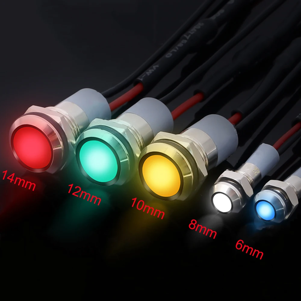 3V-6V 12V-24V 220V 380V Waterproof IP67 Metal LED Warning Indicator Light Signal Lamp Pilot Wire 6mm 8mm 10mm 12mm 14mm Red Blue