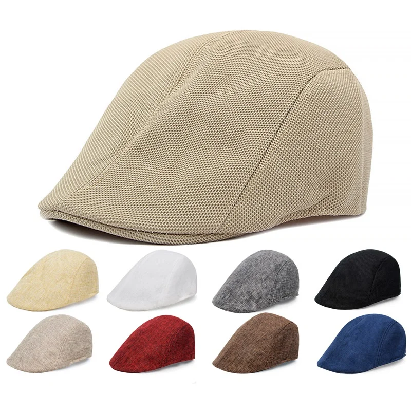 Cotton and Linen Solid Color Thin Beret Sports Hat Fashion Hat Breathable Hat Newsboy Hats Sun Hats