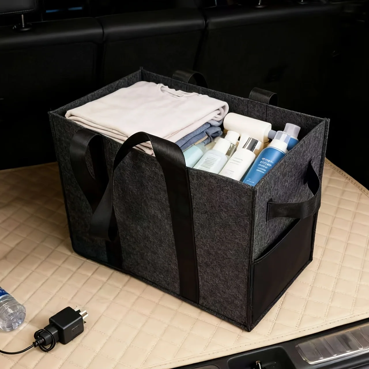 1pc New Felt Storage Bag, Multifunctional Handbag for Picnic, Home Clothes Organizer, Car Storage Basket Portable Carry Pouch